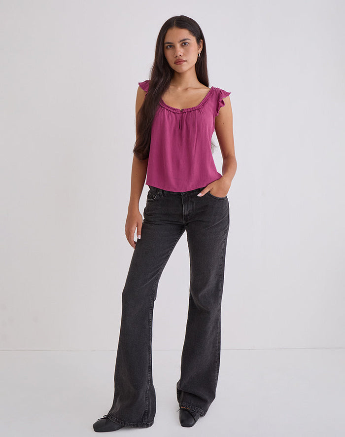 Image of Merisso Scoop Neck Keyhole Top in Rose Burgundy