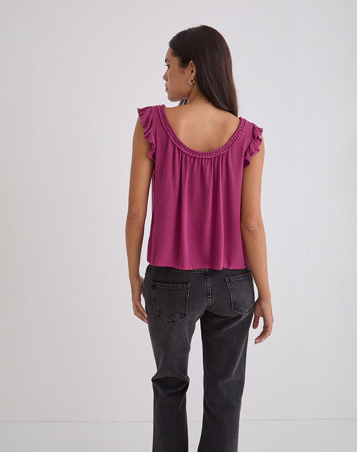 Image of Merisso Scoop Neck Keyhole Top in Rose Burgundy