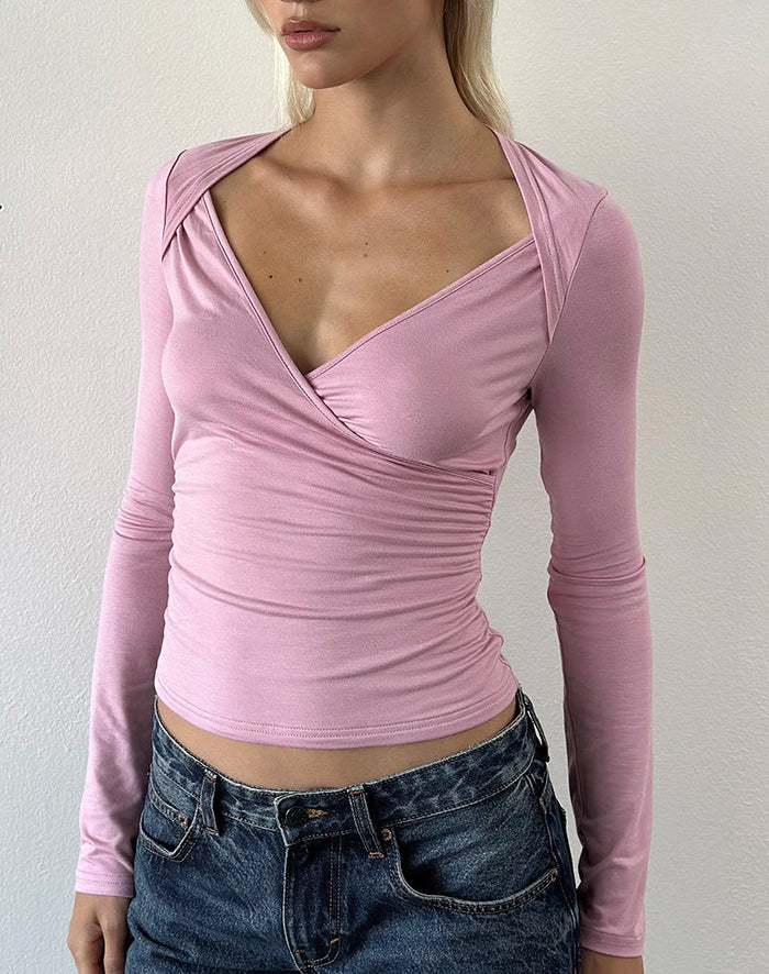 Image of Migu Long Sleeve Crossover Top in Coral Blush