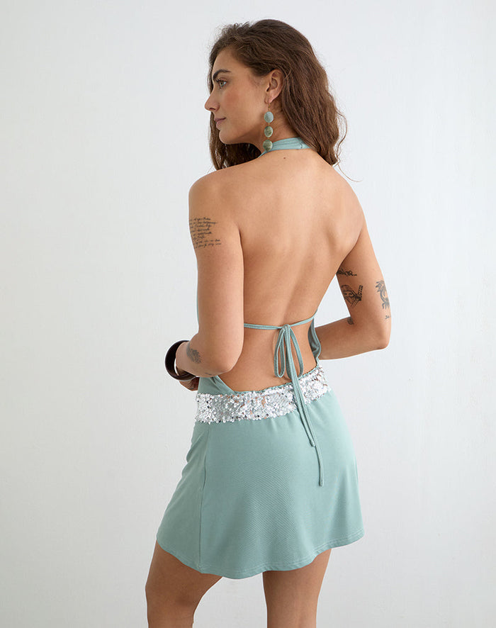 Image of Miharu Mini Dress in Aqua Grey