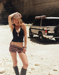 Image of Mioto Keyhole Halterneck Top with Studs in Rayon Black