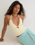 Image of Mioto Keyhole Halterneck Top with Studs in Rayon Lemon