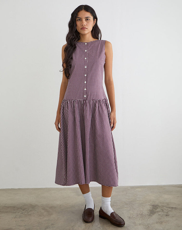 Image of Miriam Midi Dress in Mini Gingham Wine
