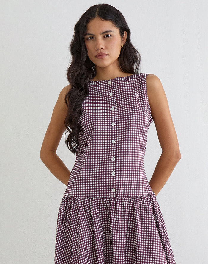 Image of Miriam Midi Dress in Mini Gingham Wine