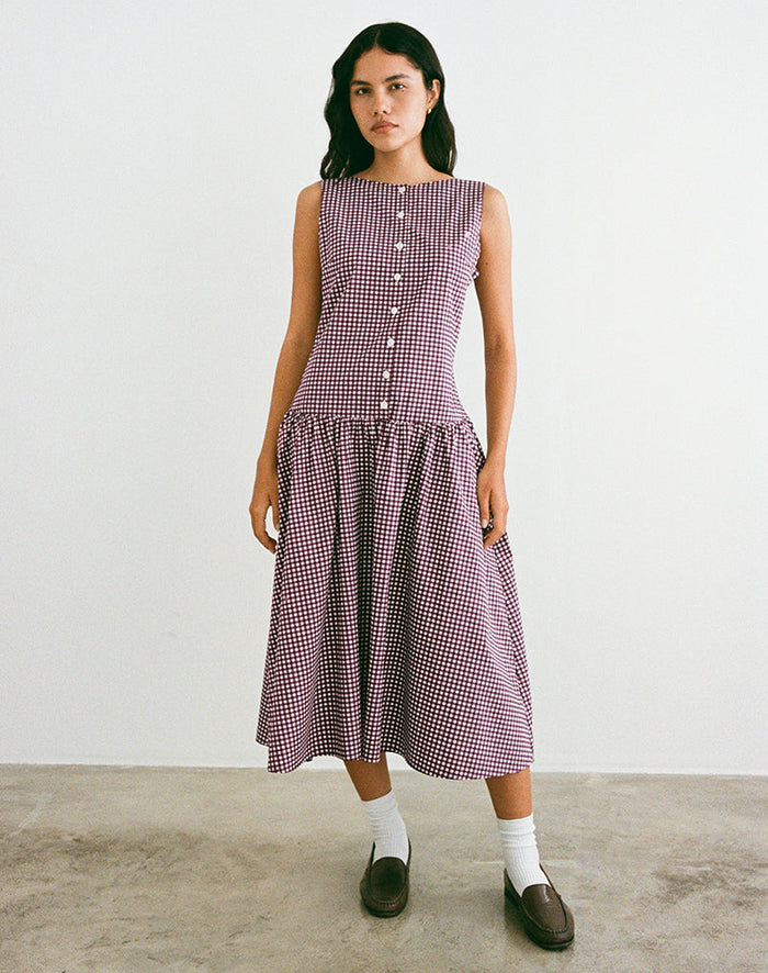 Image of Miriam Midi Dress in Mini Gingham Wine