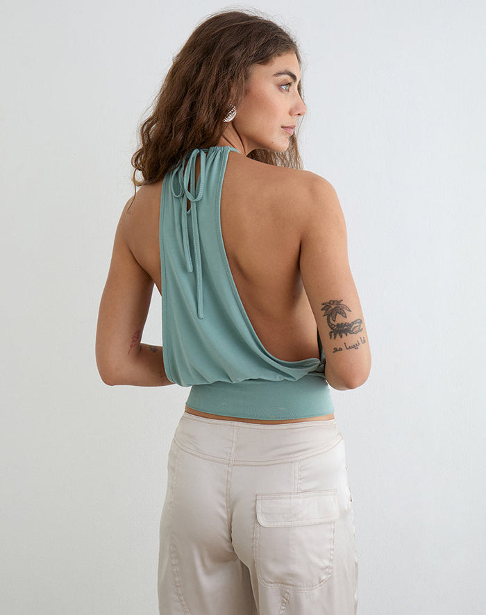 Image of Miruna Halterneck Top in Aqua Grey