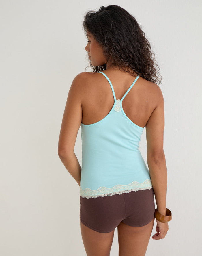 Image of Mishti Cami Top with Lace Trim in Aqua