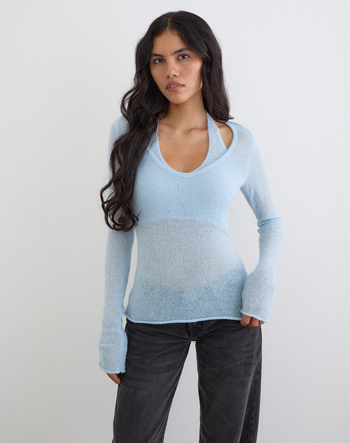 Image of Misora Long Sleeve Top in Sheer Knit Blue