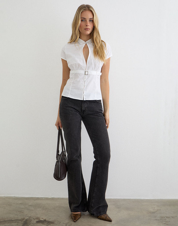 Image of Miyala Top in Poplin White with Buckle
