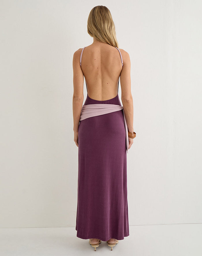 Image of Moisa Maxi Dress in Cupro Deep Purple and Dusty Pink