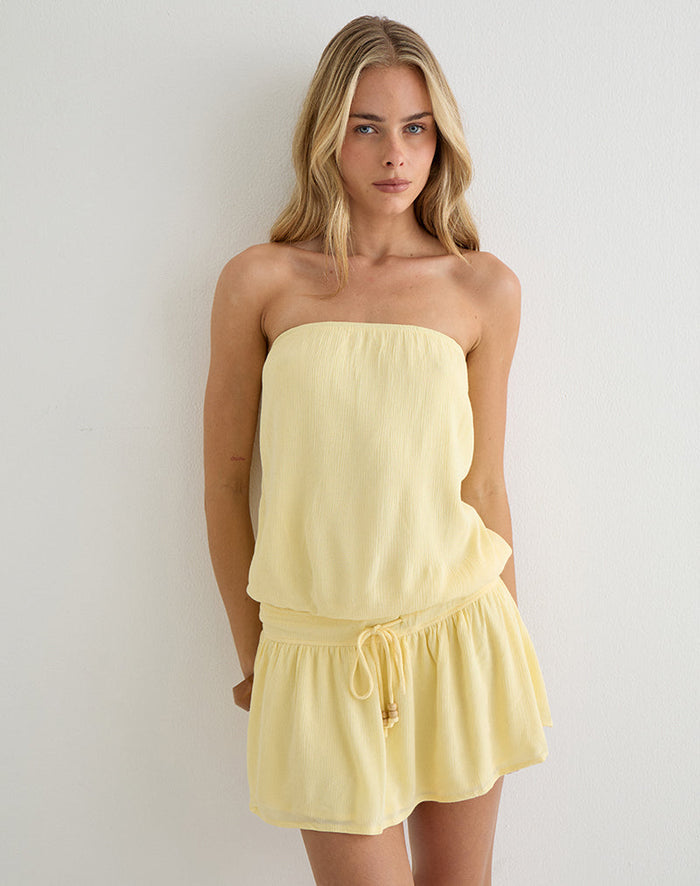 Image of Moka Mini Dress in Crinkle Butter Yellow