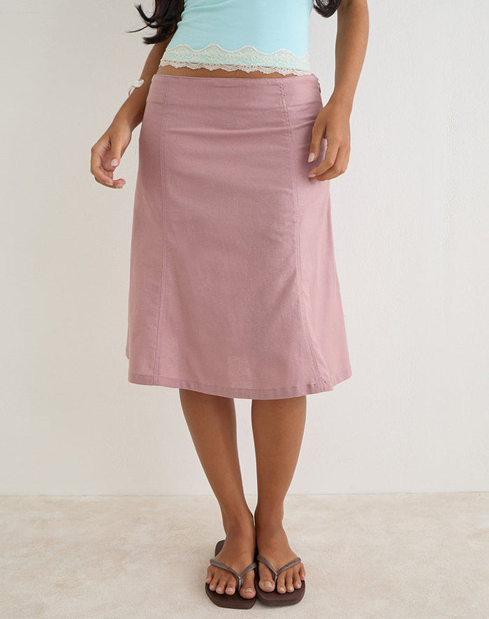 Image of Muhita Midi Skirt in Linen Dusty Rose
