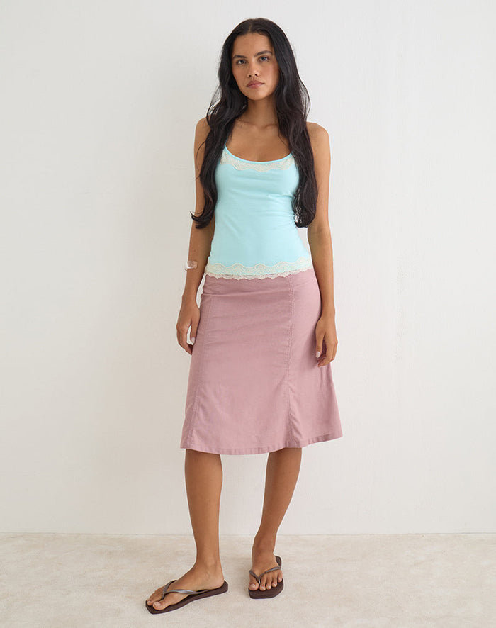 Image of Muhita Midi Skirt in Linen Dusty Rose
