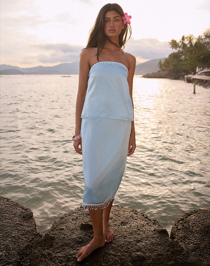 Image of Image of Muriela Midi Skirt in Satin Organza Light Blue