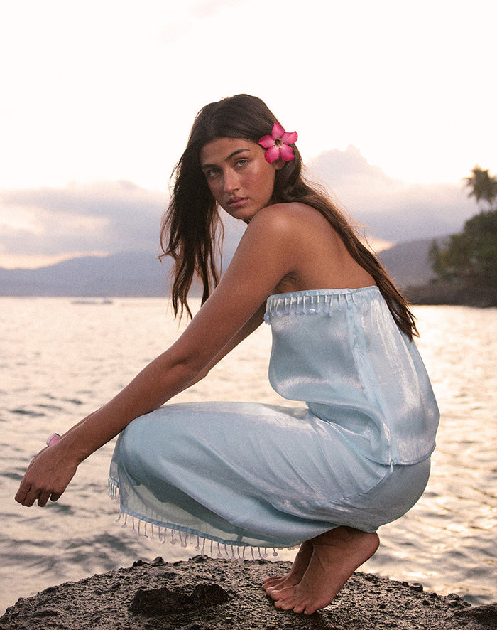 Image of Muriela Midi Skirt in Satin Organza Light Blue