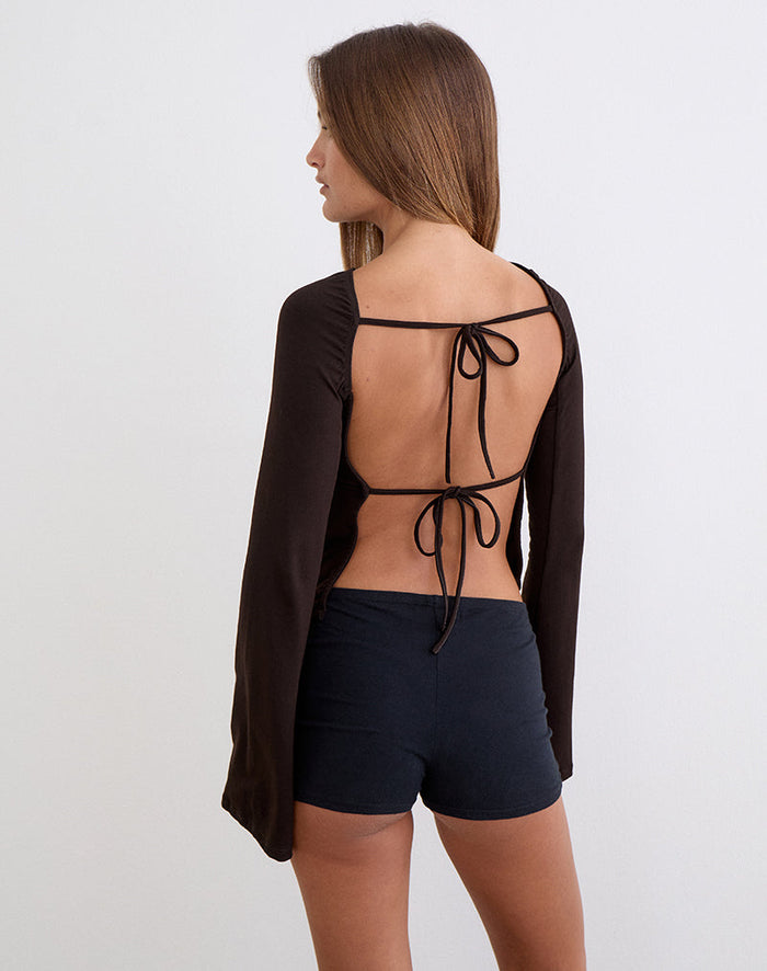 Image of Muzan Long Sleeve Top in Rayon Jersey Chocolate Brown