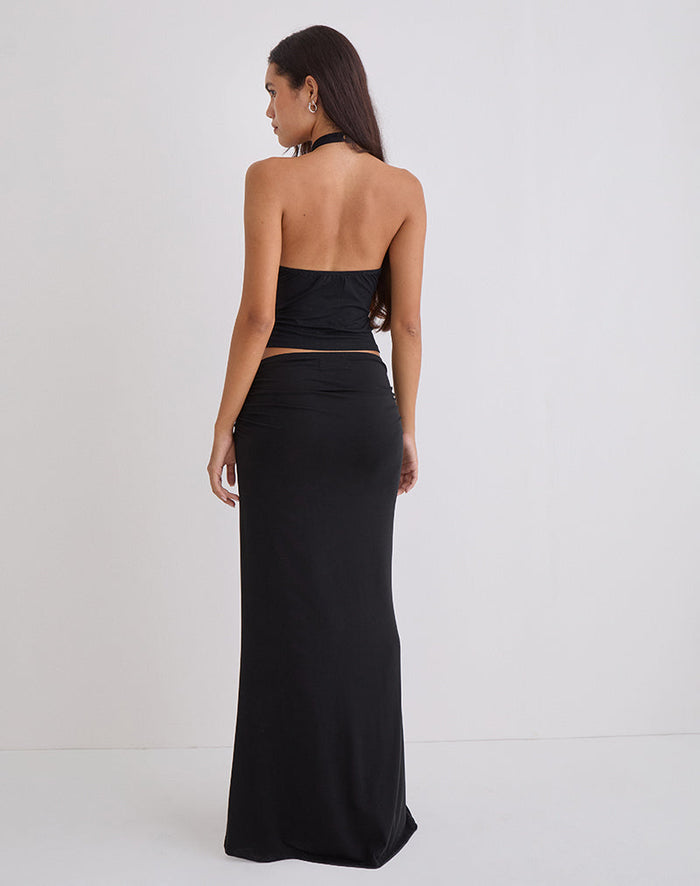 Image of Naisra Maxi Skirt in Cupro Diamante Flower Black