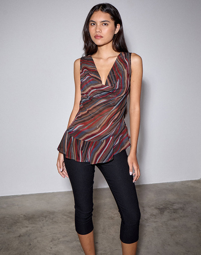 Image of Nakiya Cowl Top in Chiffon 70's Shadow Stripe