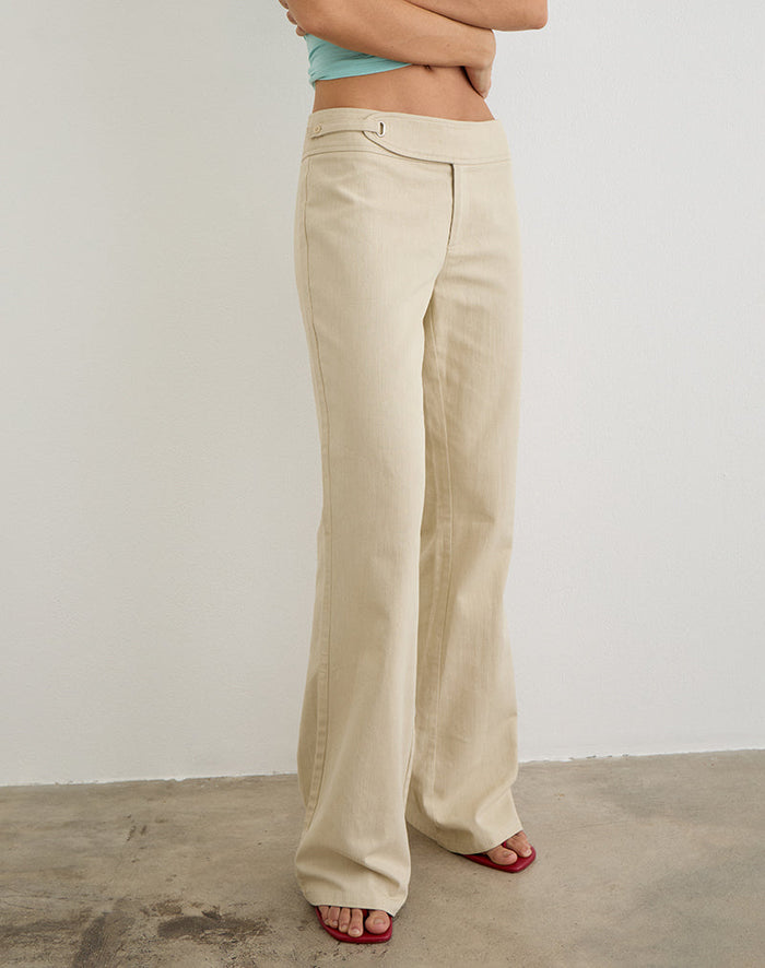 Image of Nalita Trouser in Beige with Buckle Waist