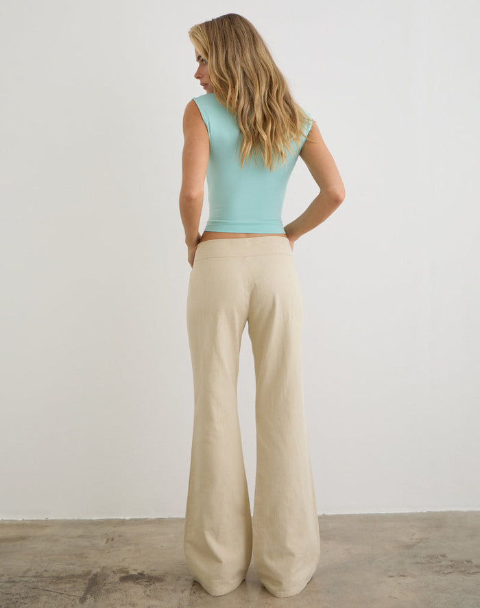 Image of Nalita Trouser in Beige with Buckle Waist