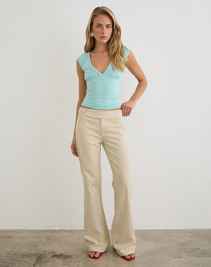 Image of Nalita Trouser in Beige with Buckle Waist