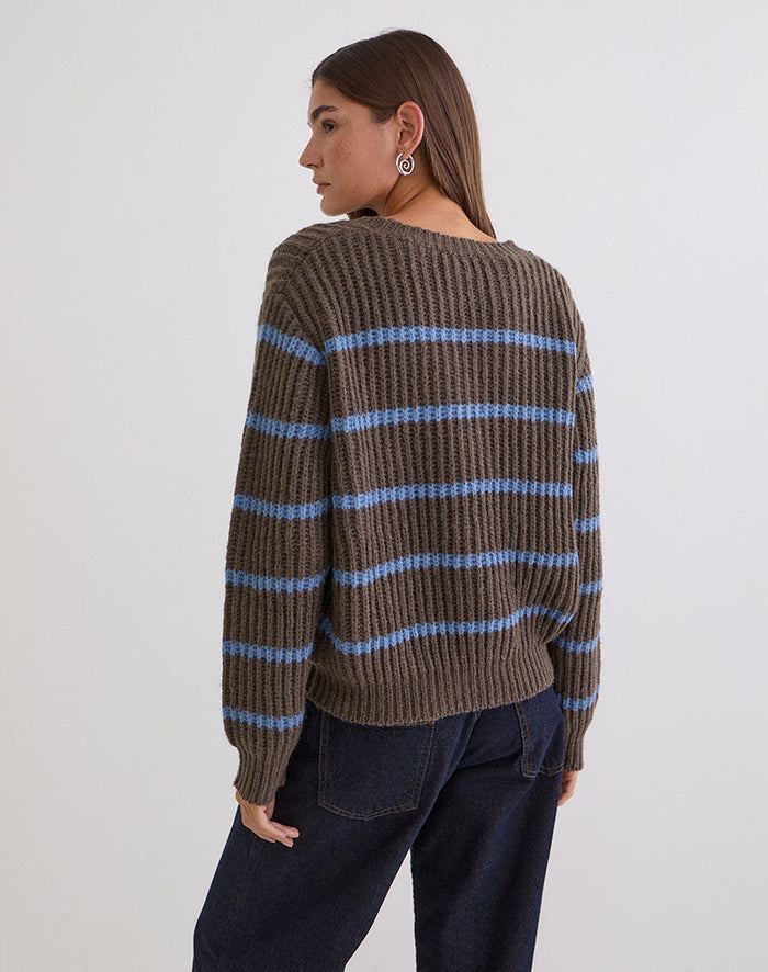 Image of Namirta Jumper in Brown with Blue Stripe