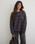 Image of Namirta Jumper in Grey with Raven Raspberry Stripe