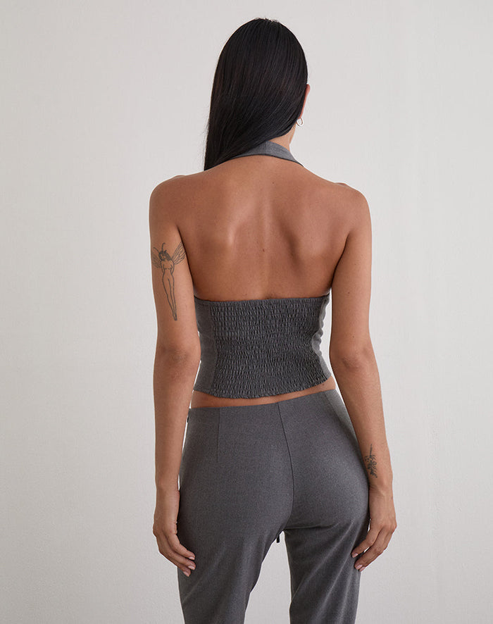 Image of Nasya Halter Top in Tailoring Charcoal