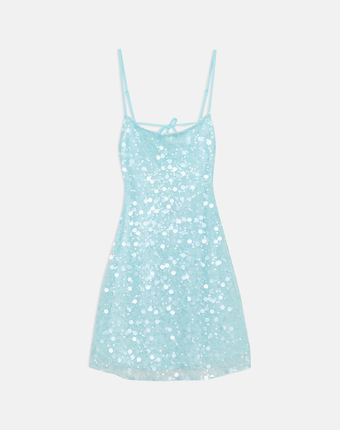 Image of Nataru Mini Dress in Net Sequin Blue
