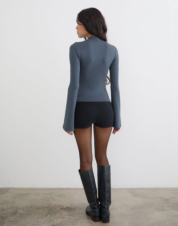 Image of Nell High Neck Long Sleeve Top in Jersey Ocean Storm