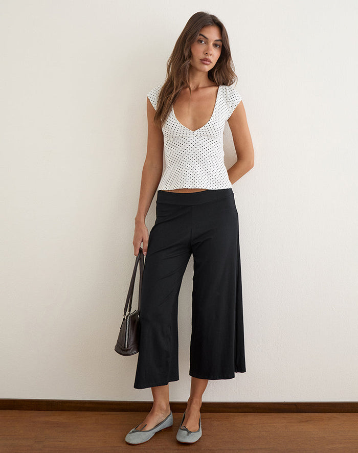 Image of Netan Crossover Top in White with Micro Polka Black