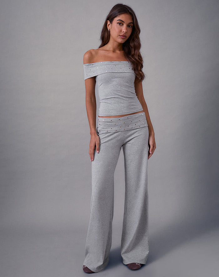 Image of Nevivi Foldover Trouser in Studded Grey Marl