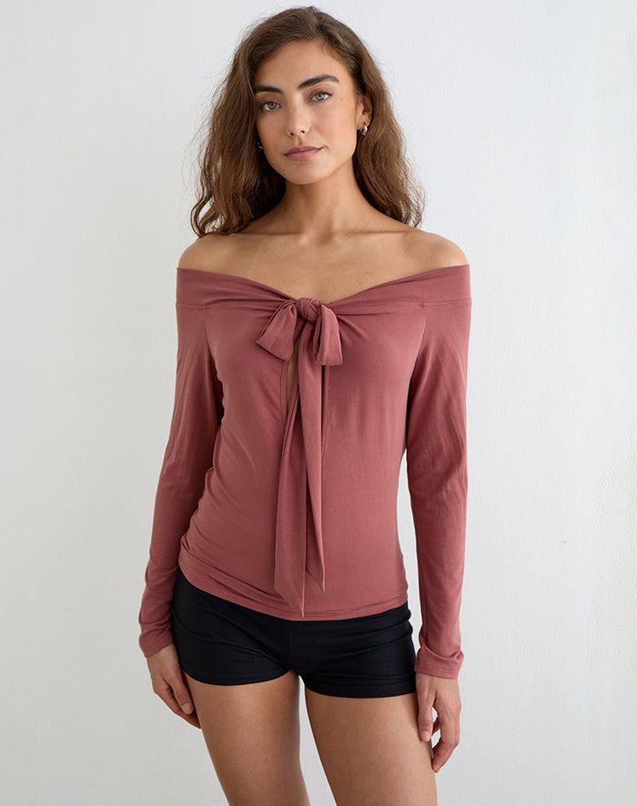 Image of Nezuko Multi Tie Long Sleeve Top in Cupro Dark Rose