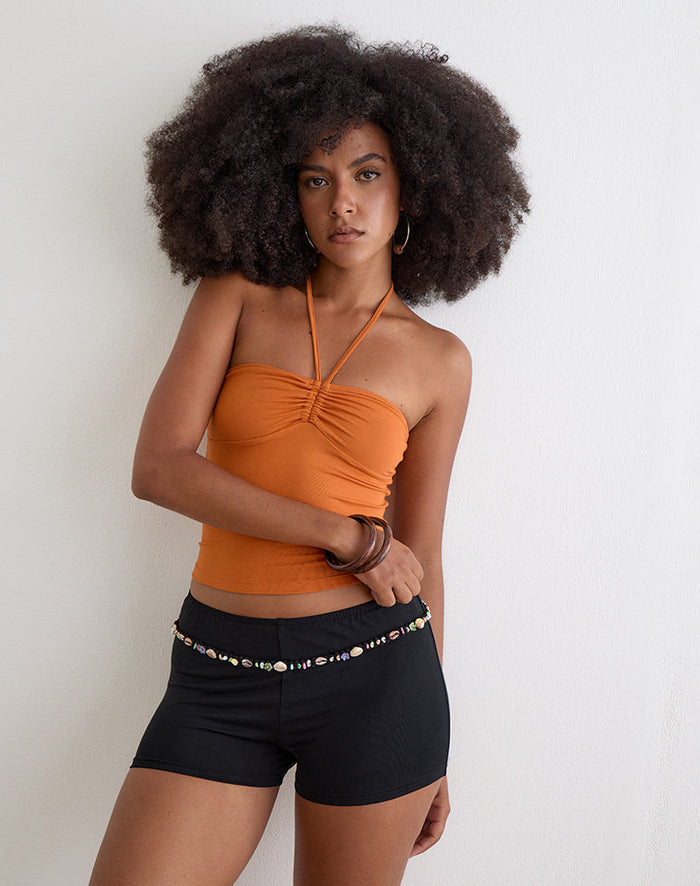 Image of Nilo Micro Short with Shell Trim in Cupro Black