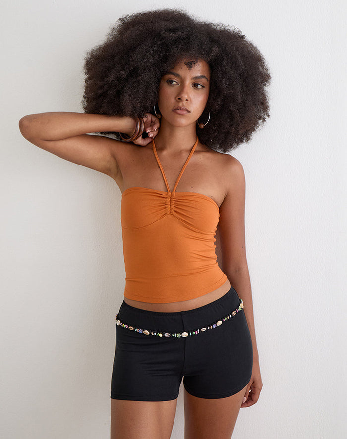 Image of Nilo Micro Short with Shell Trim in Cupro Black
