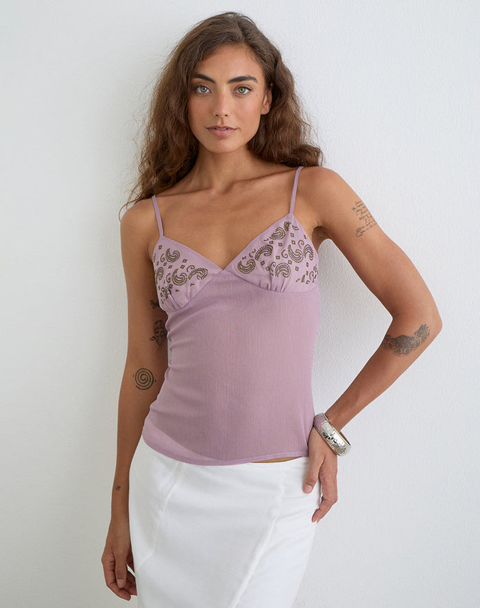 Image of Nisara Cami Top in Dusty Mauve with Coma Studs