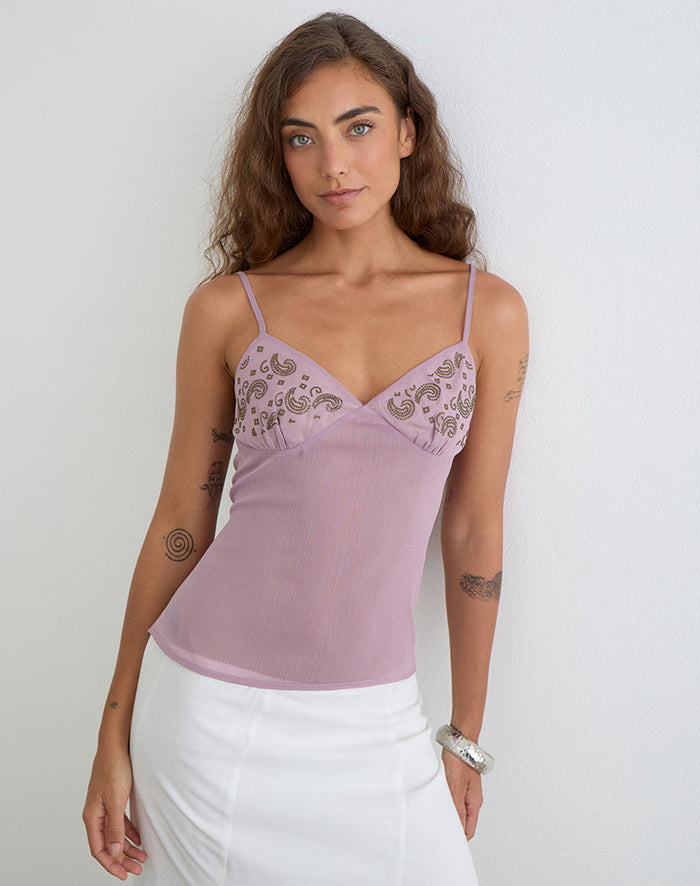 Image of Nisara Cami Top in Dusty Mauve with Coma Studs