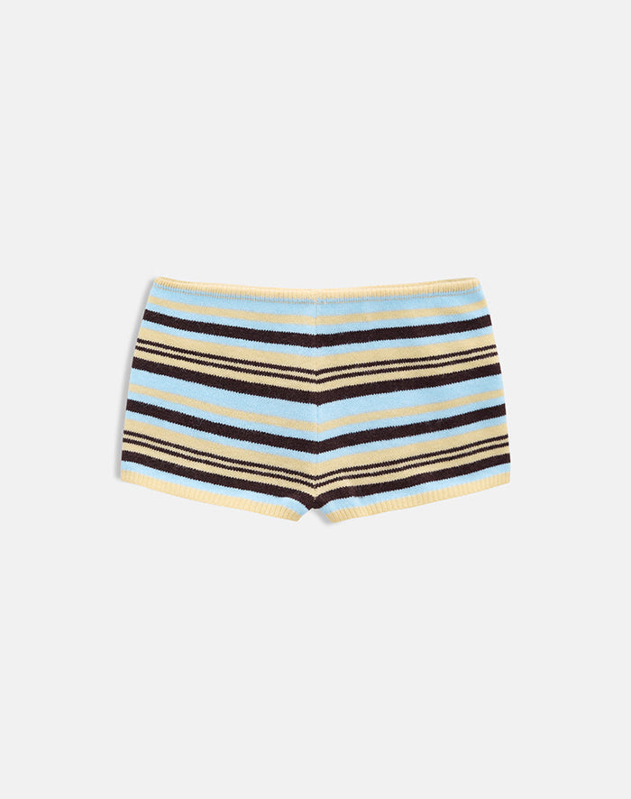 Image of Niyara Short in Stripe Yellow Blue Brown