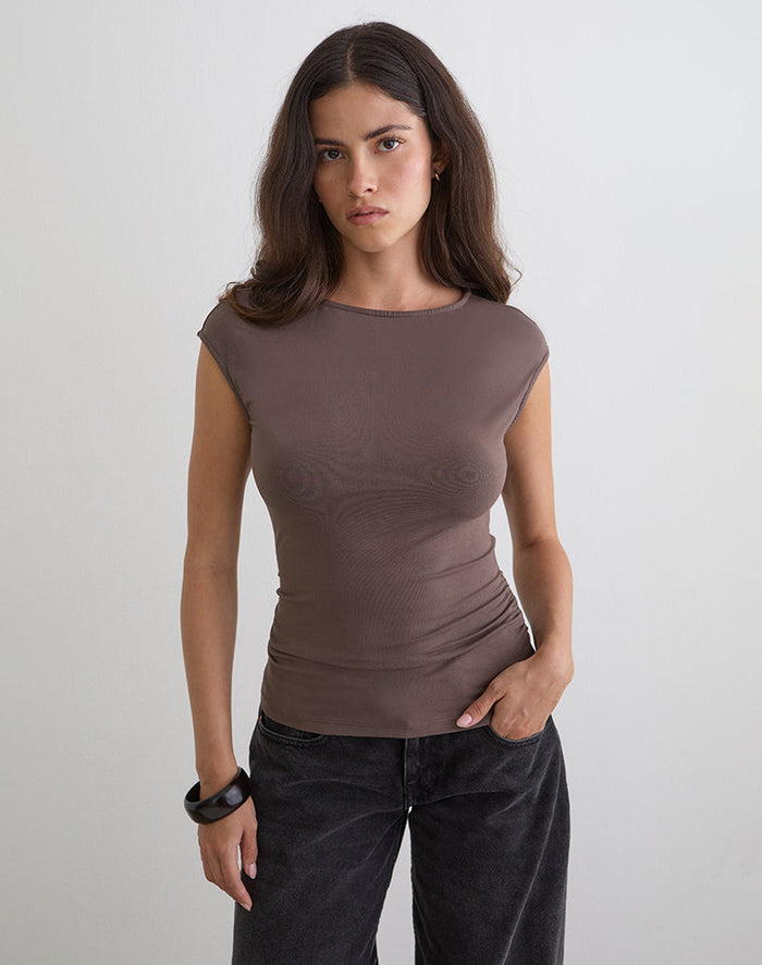 Image of Novia Top with Ruched Sides in Coffee Quartz