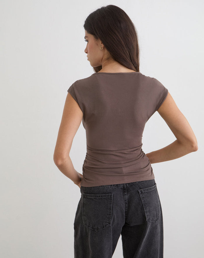 Image of Novia Top with Ruched Sides in Coffee Quartz