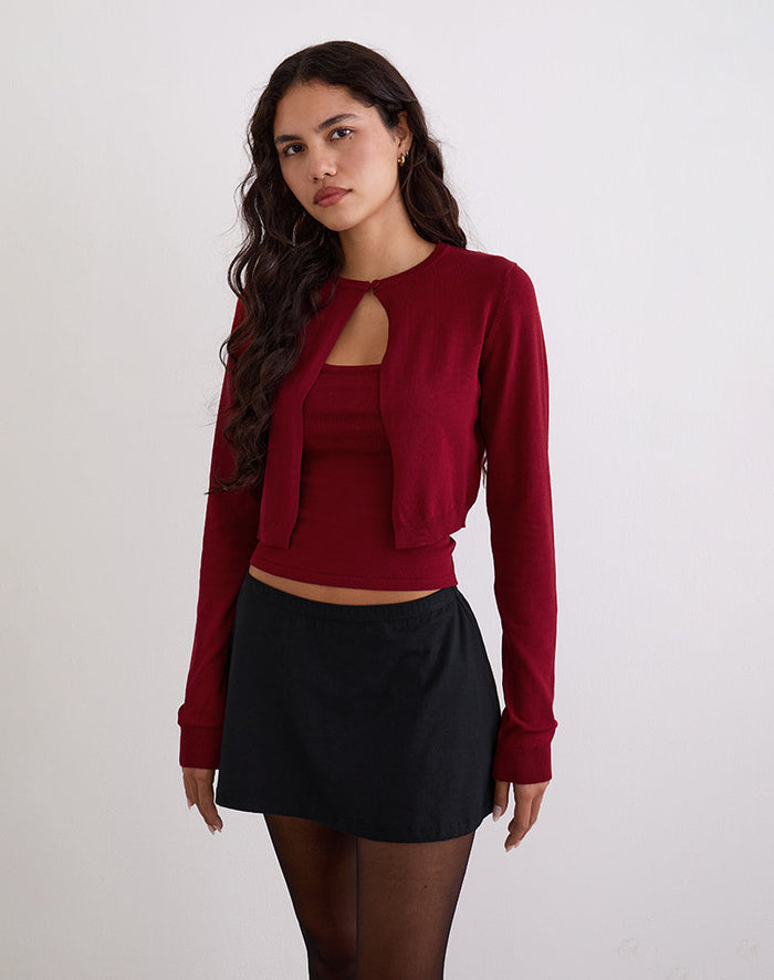Image of Nuha Cropped Cardigan in Burgundy