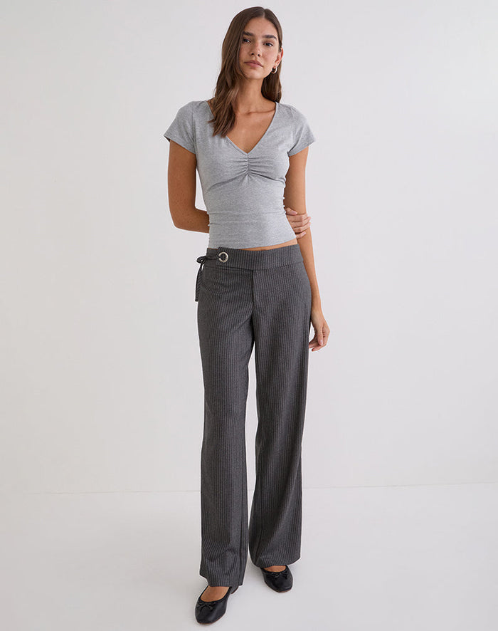 Image of Obanai Short Sleeve V Neck Top in Grey Marl