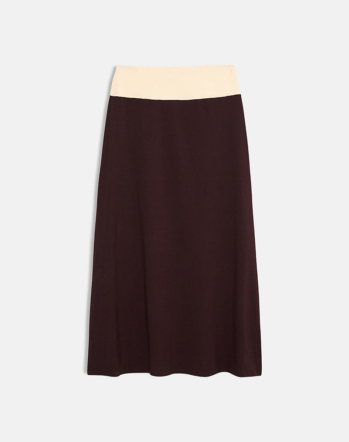 Image of Olie Maxi Skirt in Rayon Jersey Bitter Chocolate and Lemon Yellow