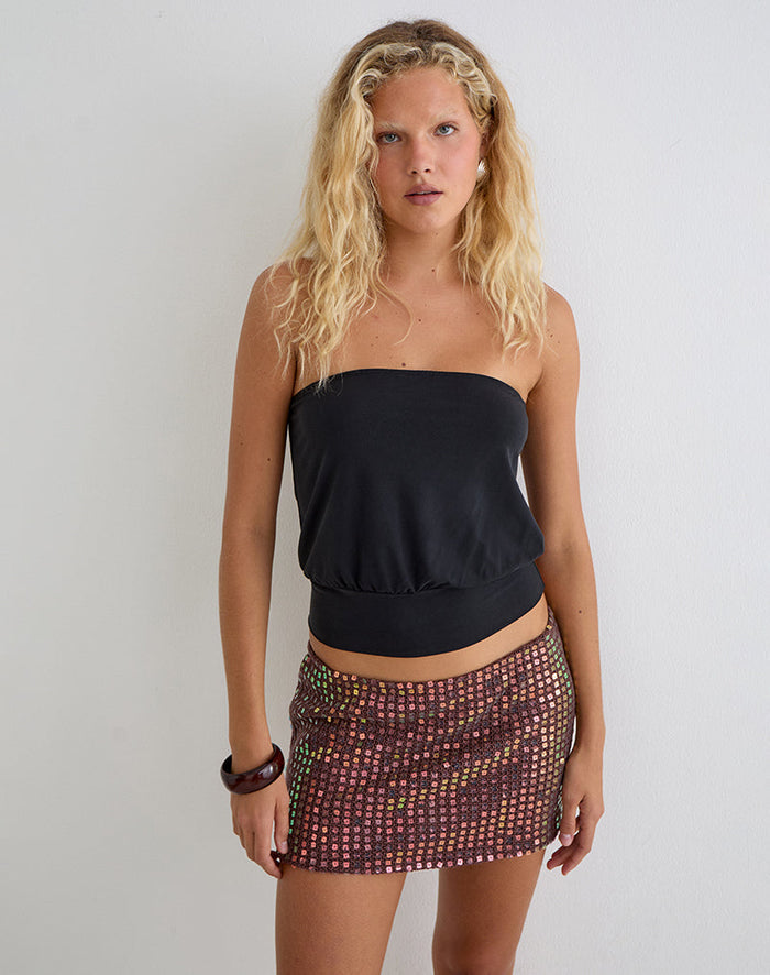 Image of Olsa Mini Skirt in Sequin Knit Dark Brown
