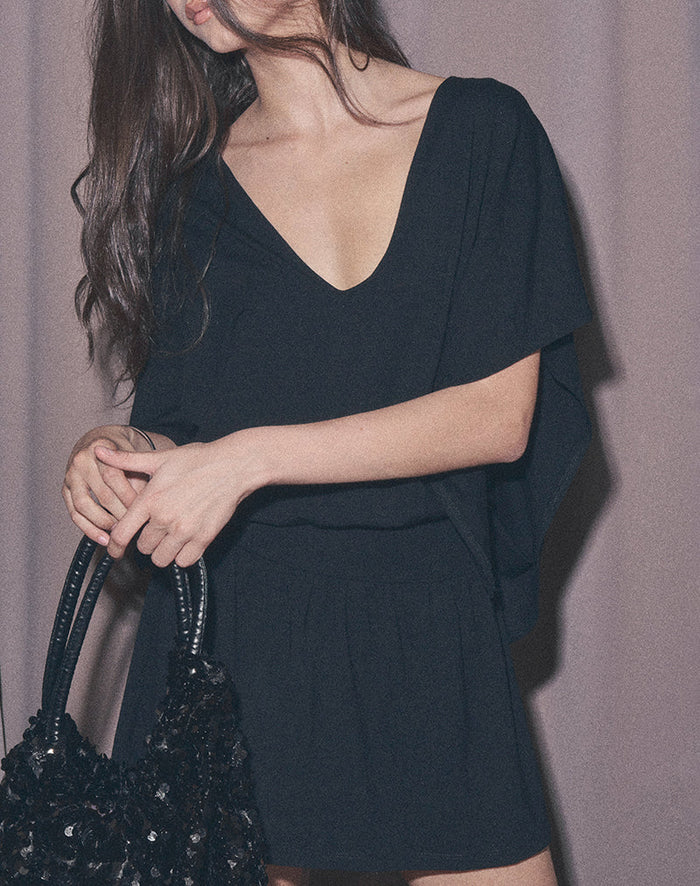 Image of Osiri Batwing Plunge Mini Dress in Jersey Black