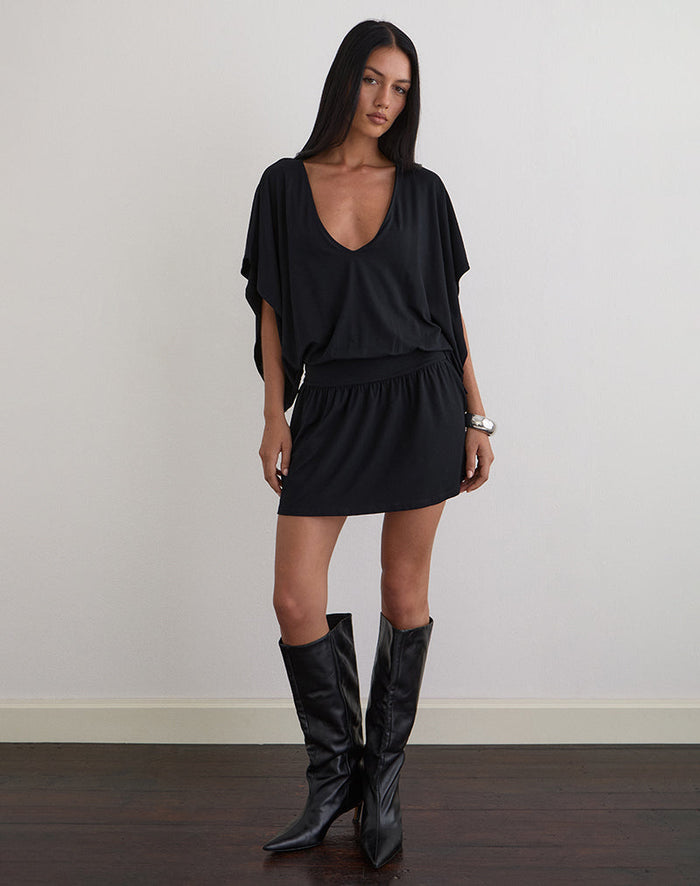 Image of Osiri Batwing Plunge Mini Dress in Jersey Black