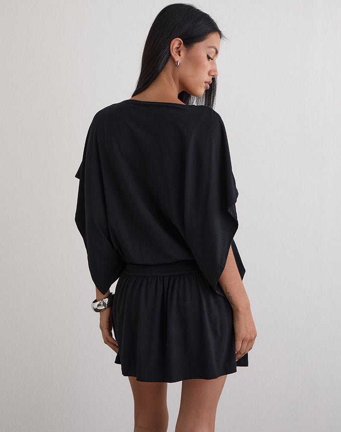 Image of Osiri Batwing Plunge Mini Dress in Jersey Black