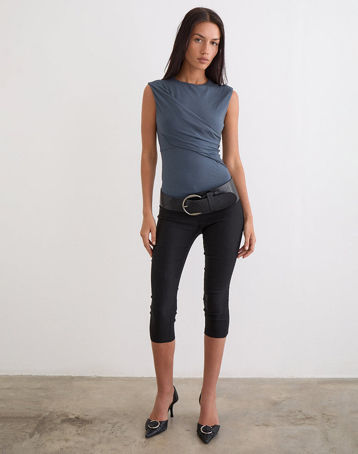 Image of Otso Twist Wrap Top in Rayon Jersey Ocean Storm