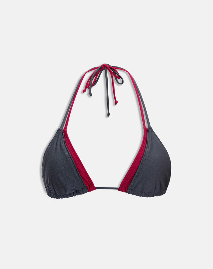 Image of Pada Double Layer Bikini Top in Charcoal and Red
