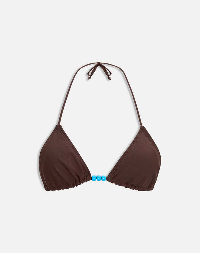Image of Pami Bikini Top in Brown with Beads